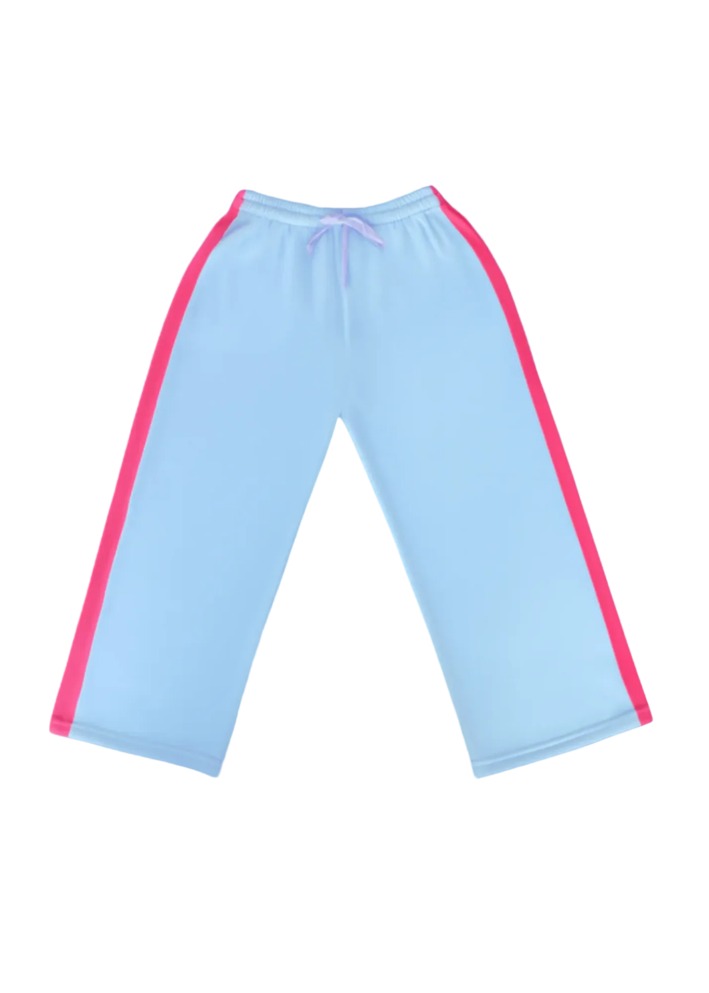 Light blue pants with red trim on a solid blue background