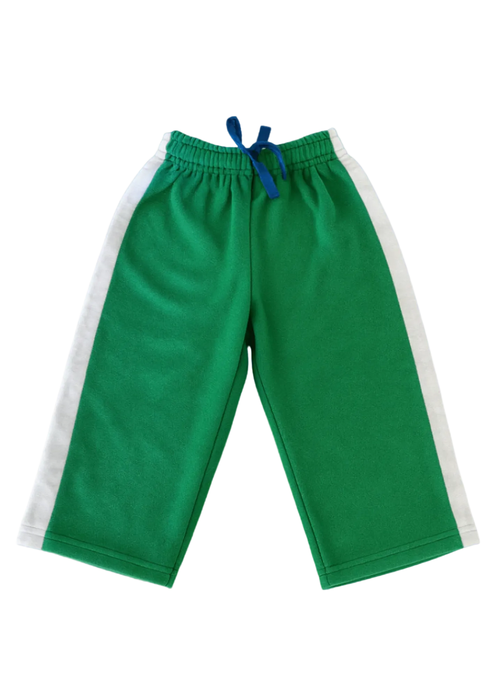 Green pants with white stripes on a blue background