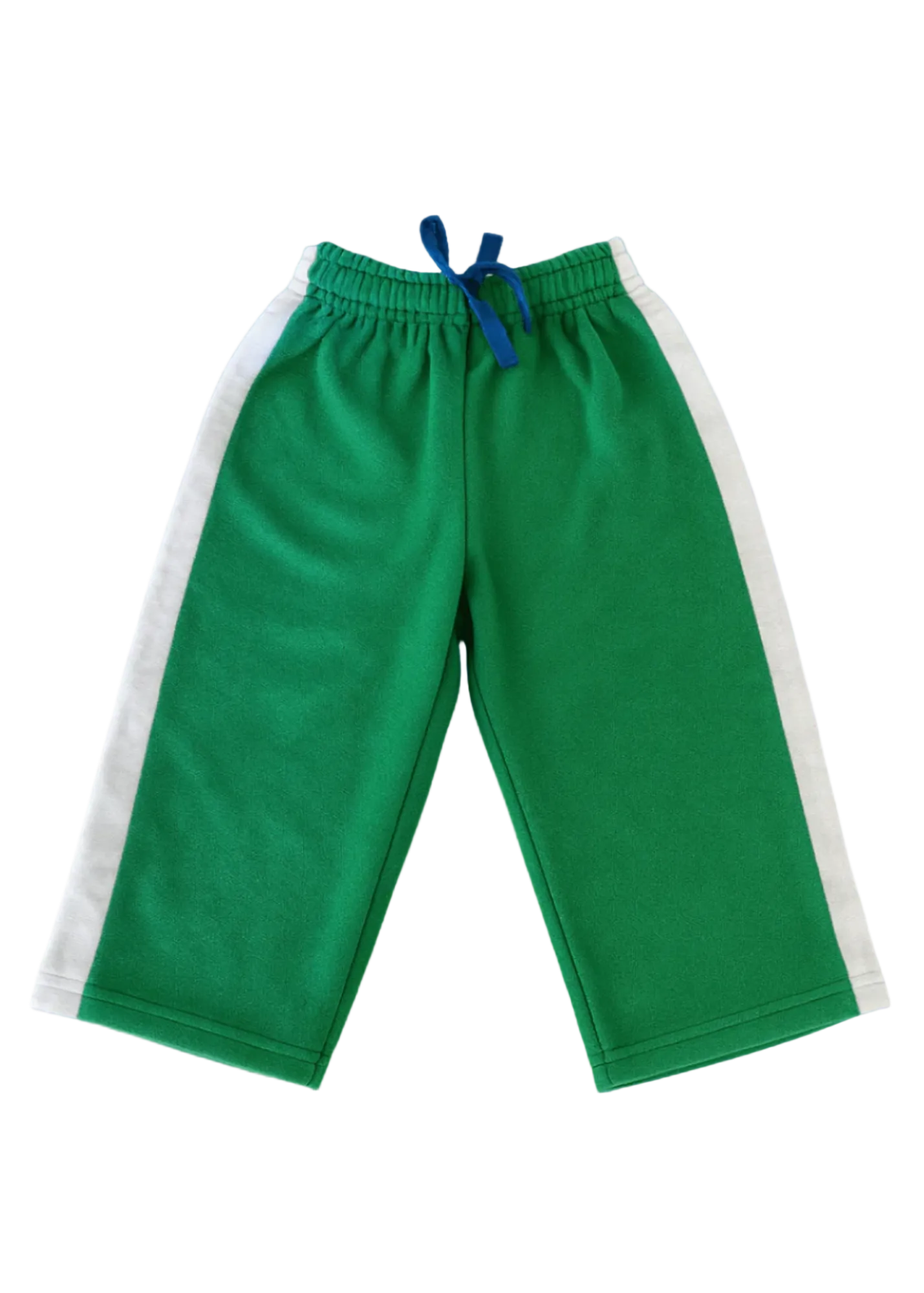 Green pants with white stripes on a blue background