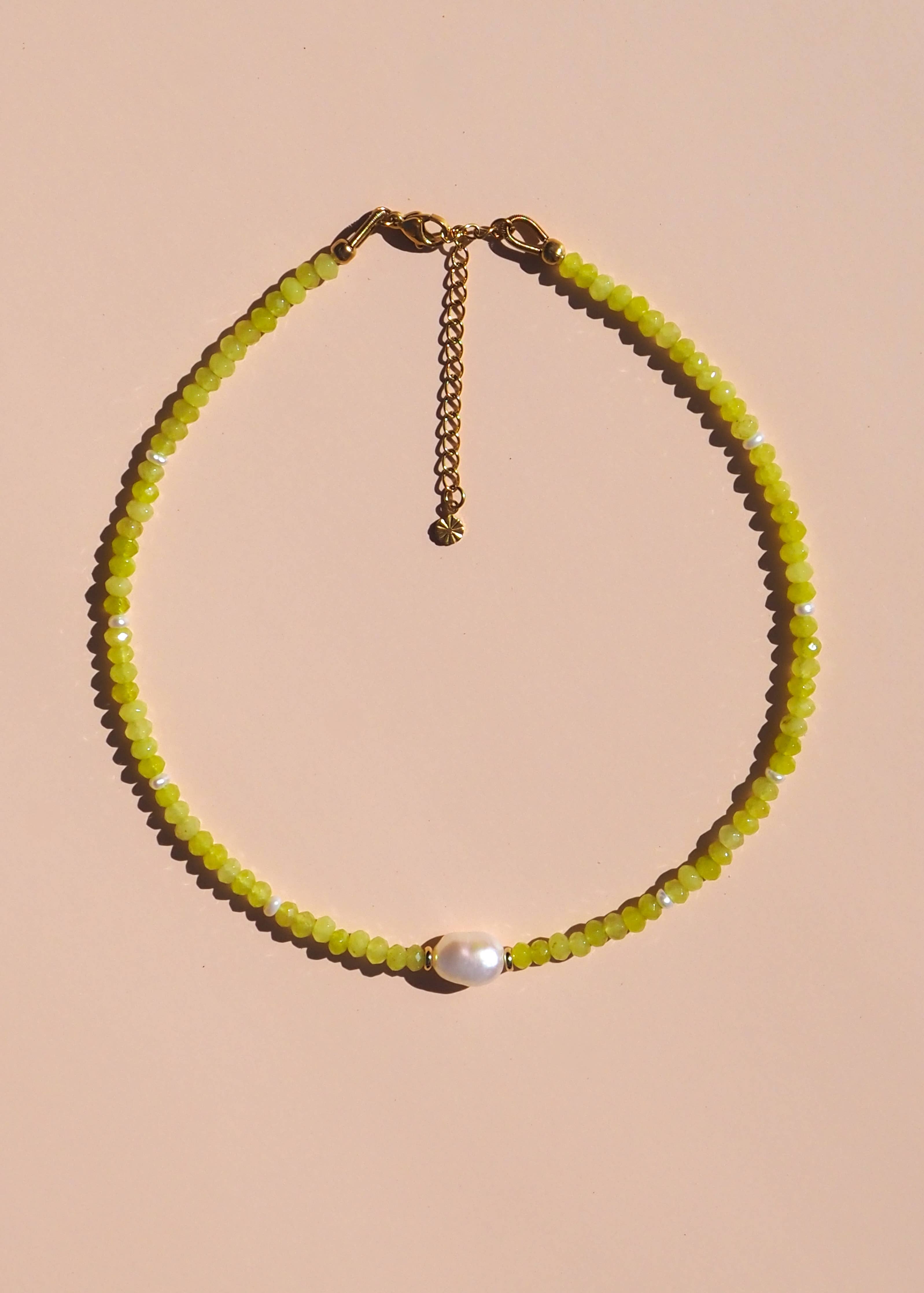 Alesi Jewellery: Lime Gemstone and Freshwater Pearl Necklace