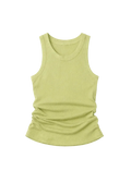 A light lime green ribbed tank top with a scoop neck, displayed flat against a solid white background.
