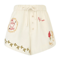 Skirt with embroidered designs on a white background