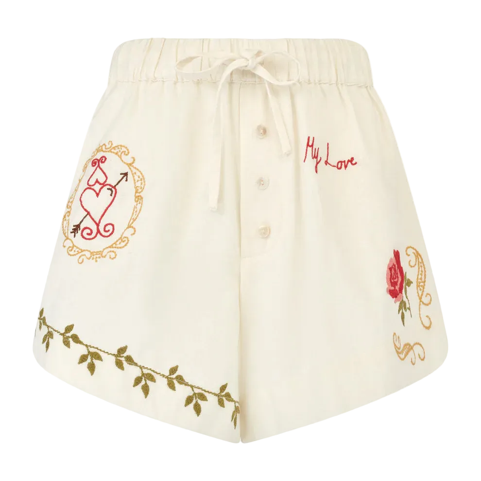 Skirt with embroidered designs on a white background