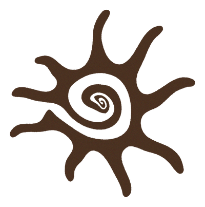 Brown sun with a white spiral center on a white background