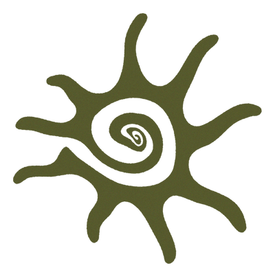 Brown sun with a white spiral center on a white background