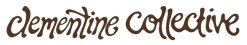 Logo of Clementine Collective with a brown script font on a white background