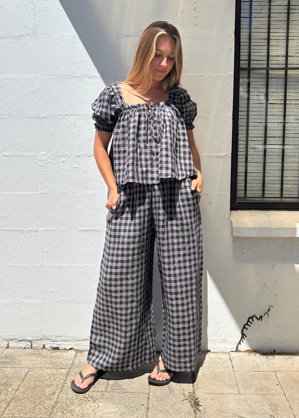 The Bare Road: Ava Blouse in Slate Gingham
