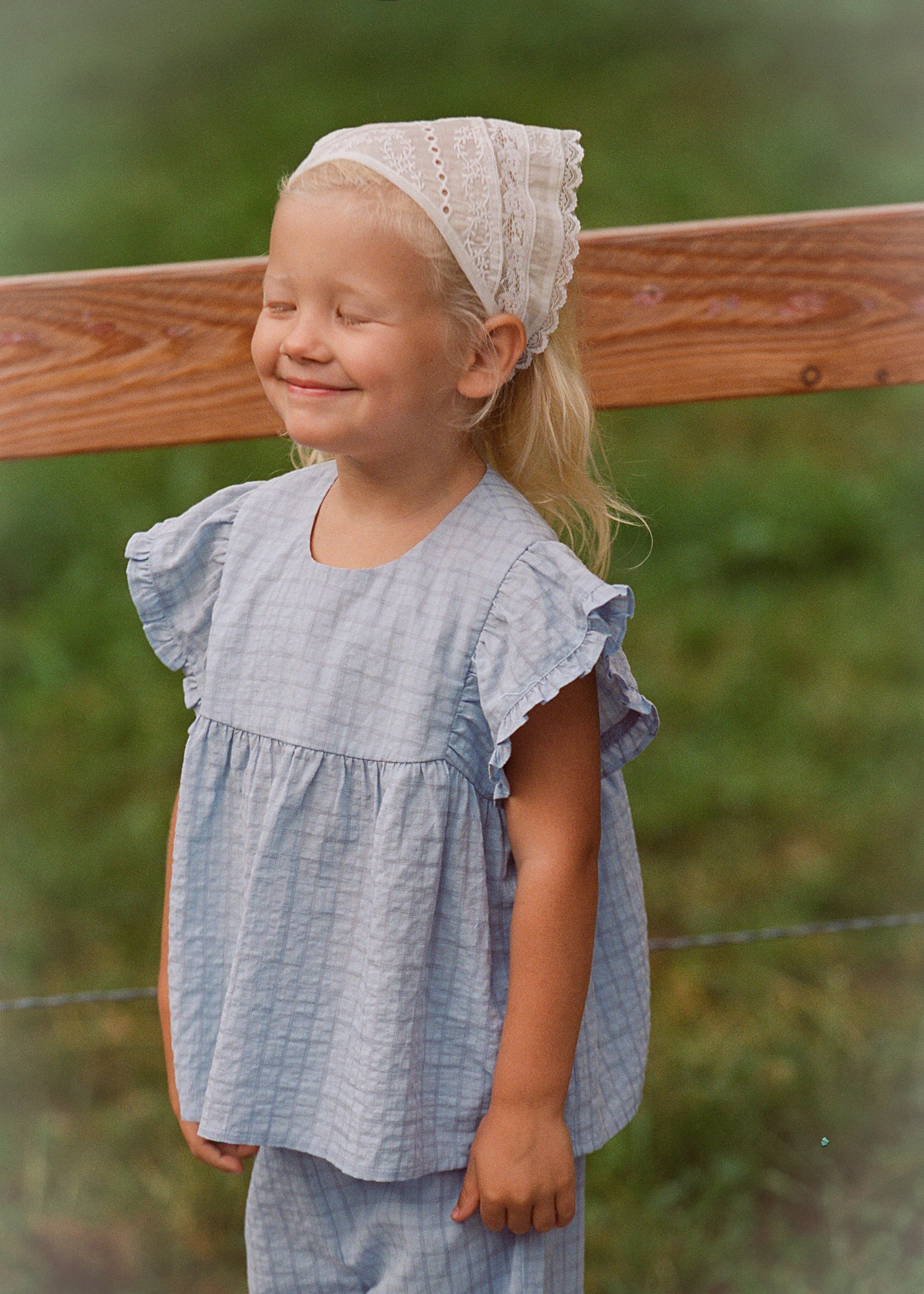 Juni Jnr: Daisy Blouse in Sky Gingham