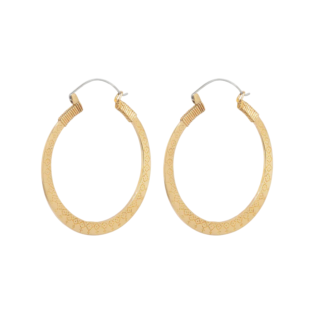 Gold hoop earrings on a white background