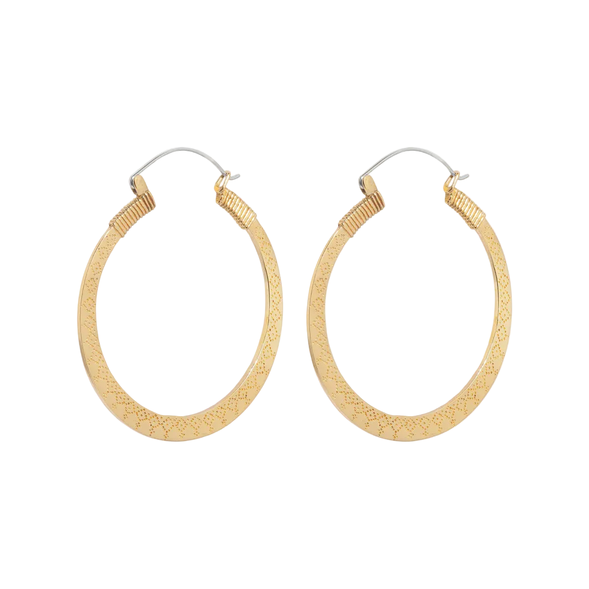 Gold hoop earrings on a white background