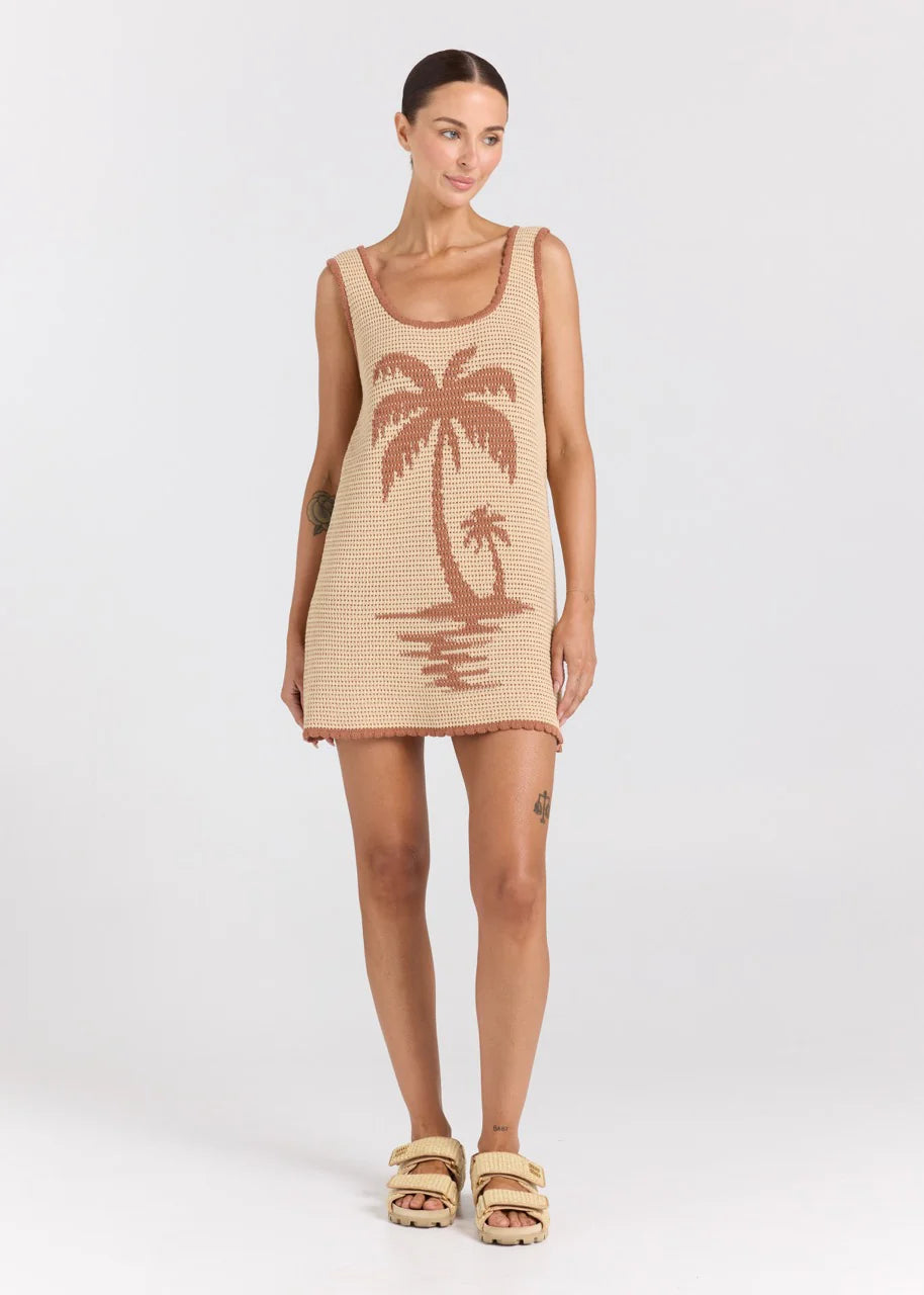 Poolside Paradiso: Palm Beach Crochet Knit Dress in Sand