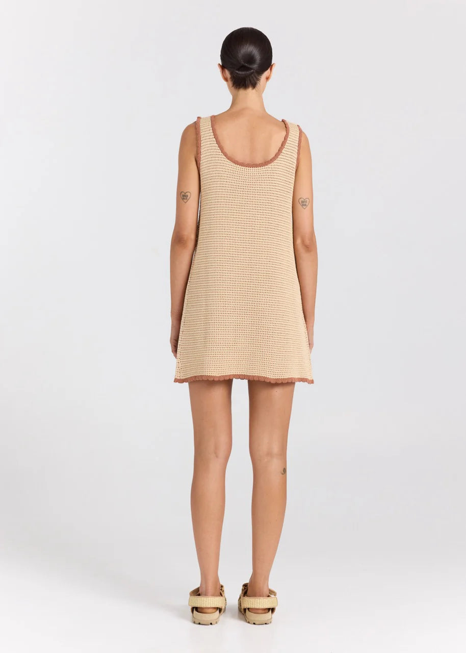 Poolside Paradiso: Palm Beach Crochet Knit Dress in Sand