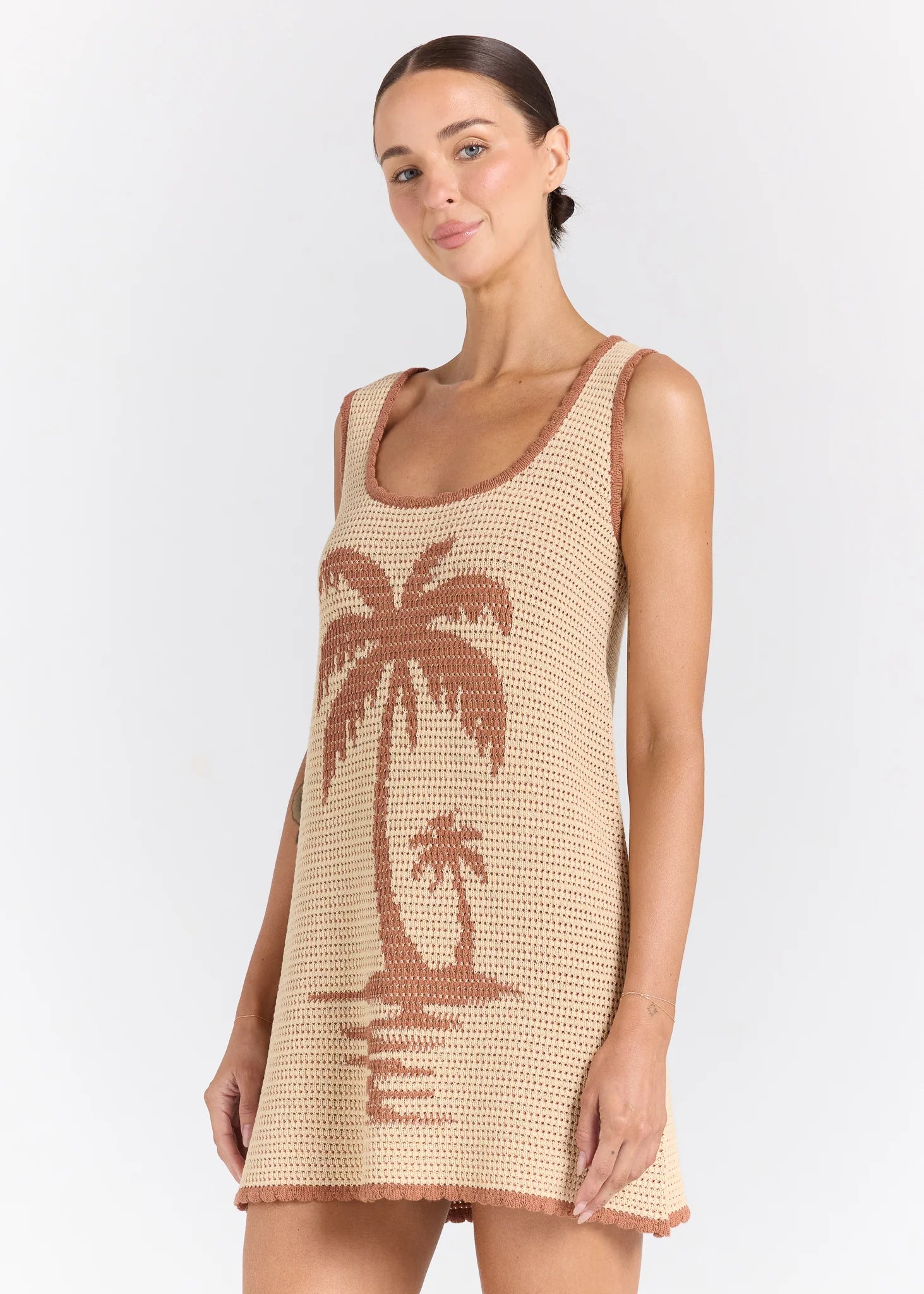 Poolside Paradiso: Palm Beach Crochet Knit Dress in Sand