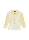 Long-sleeve shirt with a yellow and white color scheme on a light gray background