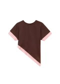 Brown t-shirt with pink trim on a white background