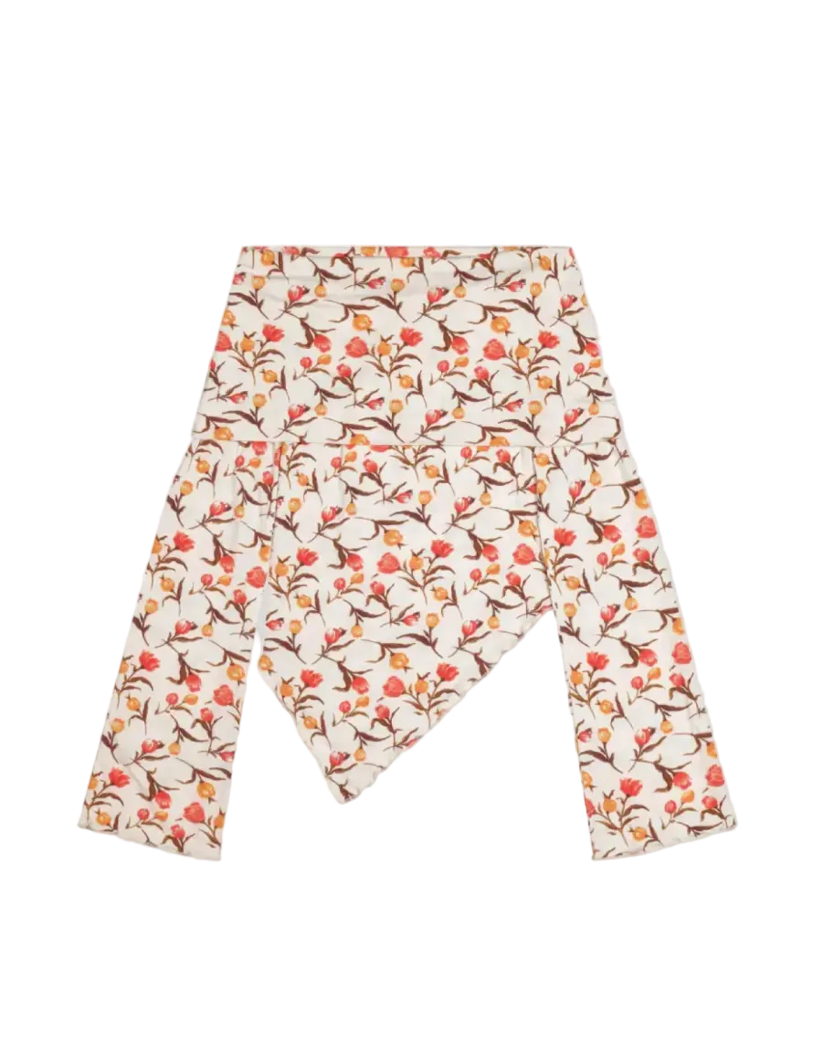 Floral-patterned pants on a white background