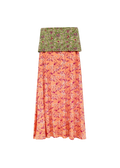 Two-layered skirt with green floral top and pink floral bottom on a white background