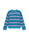 Blue and pink striped sweater on a light gray background