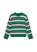 Green and pink striped sweater on a white background