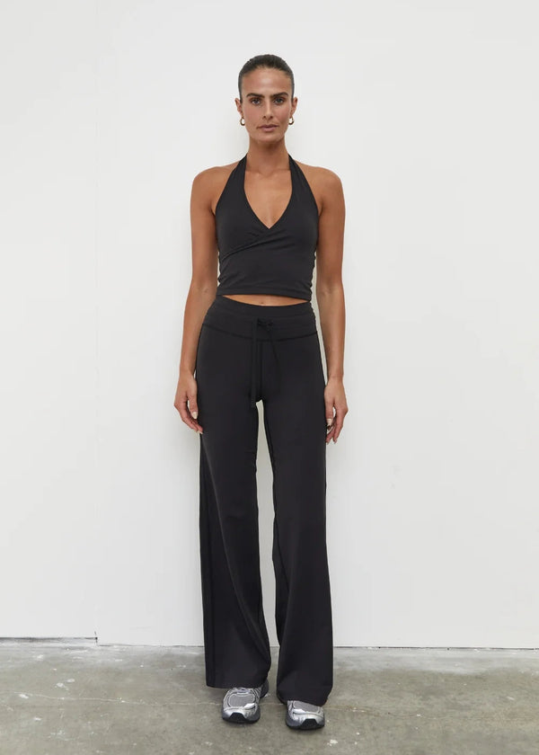 Pinky & Kamal: Straight Leg Tie Up Pant in Black