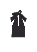 Black dress with a bow detail on a white background