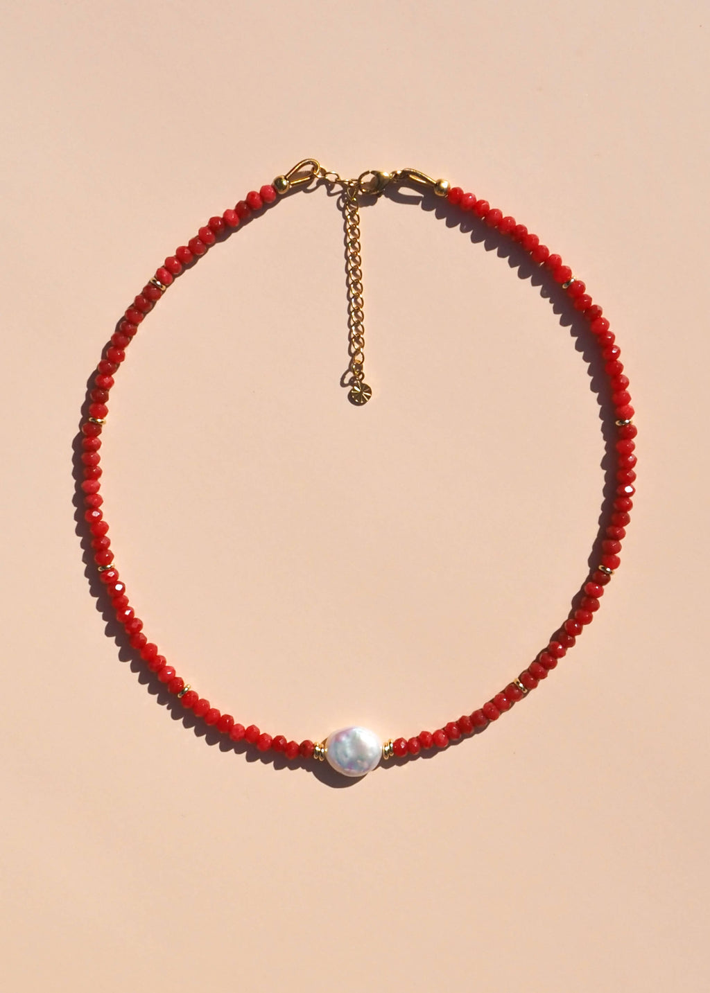 Alesi Jewellery: Red Gemstone and Freshwater Pearl Necklace