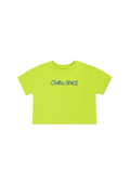 Yellow t-shirt with 'Outta Space' text on a blue background