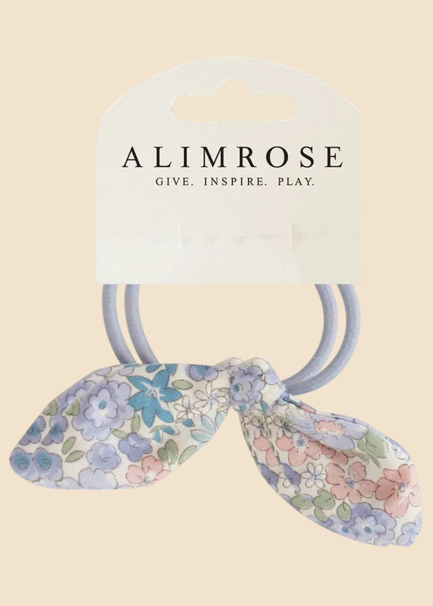 Floral hair ties with Alimrose packaging on a white background