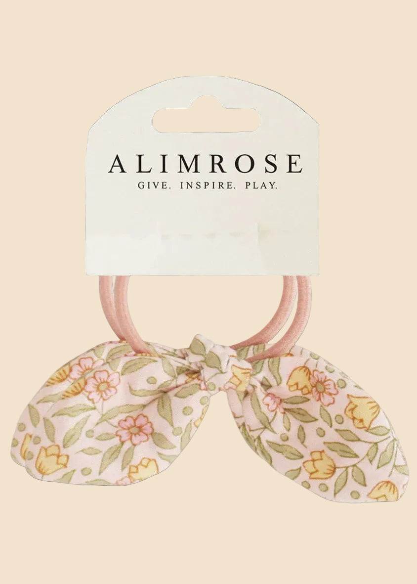 Floral hair ties with Alimrose packaging on a white background